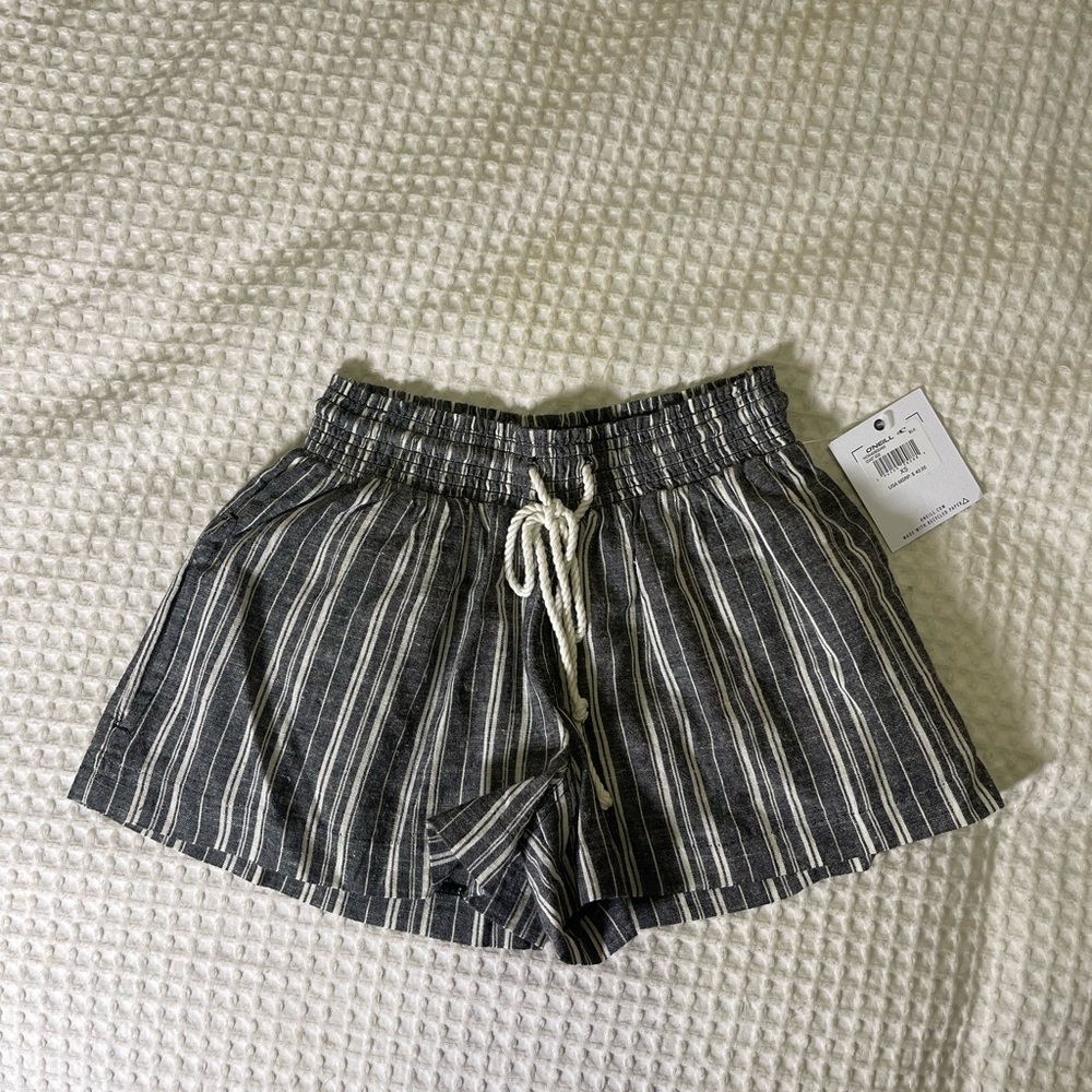 O'Neill High Waist Gray and White Striped Shorts